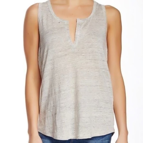 Vince Split Neck Linen Relaxed Casual Pocket Pullover Gray Tank Top Blouse Small - Picture 1 of 8